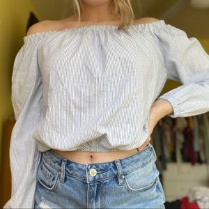 Light Blue and White Striped off the Shoulder